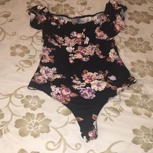 Pink and black Floral bodysuit by Iris